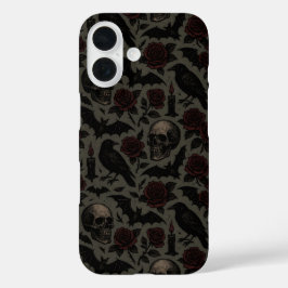 Funda iPhone 16 Skulls góticos, cuervos y patrones de Rosas