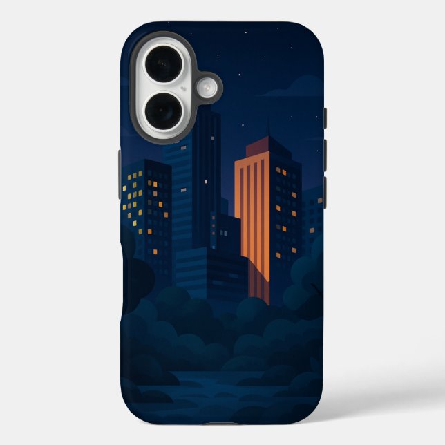 Funda iPhone 16 Skyline de la ciudad nocturna (Reverso )