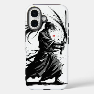 Funda iPhone 16 Slash of the Wind: The Ink Samurai　「風を斬る — 墨の侍」