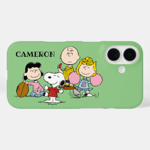 Funda iPhone 16 Snoopy y el juego de bandas en el fútbol