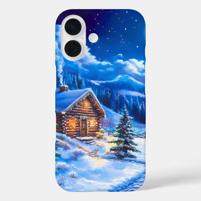 Funda iPhone 16 Snowy Winter Christmas Moon Night Cabin (Reverso )