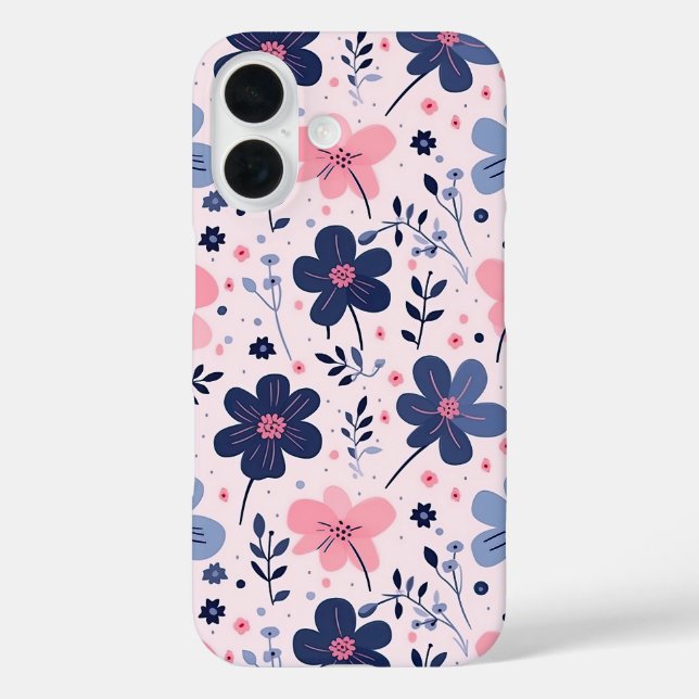 Funda iPhone 16 Soft Pink Blue Wildflower Meadow Aesthetic (Reverso )