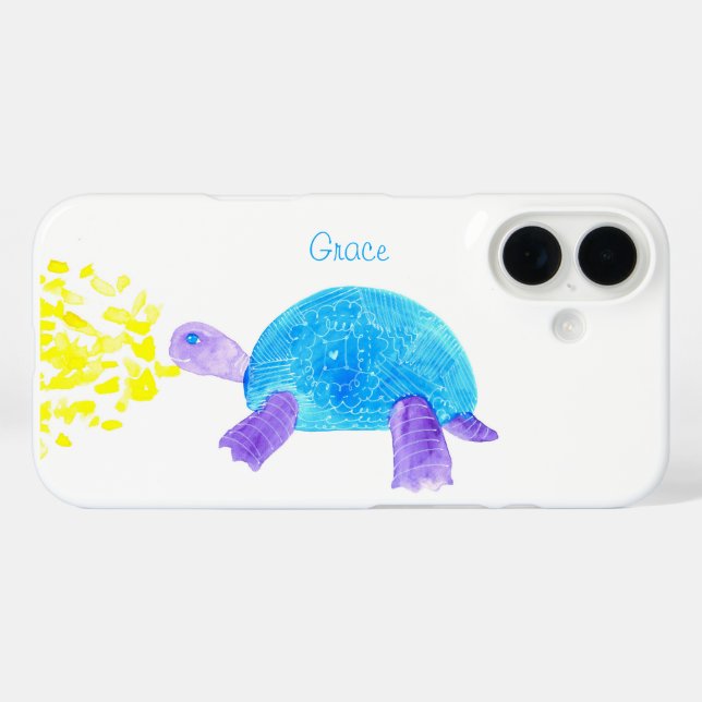Funda iPhone 16 Sonriente acuarela de tortuga (Reverso (Horizontal))