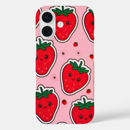 Funda iPhone 16 Sonriente Fresa Cute Kawaii