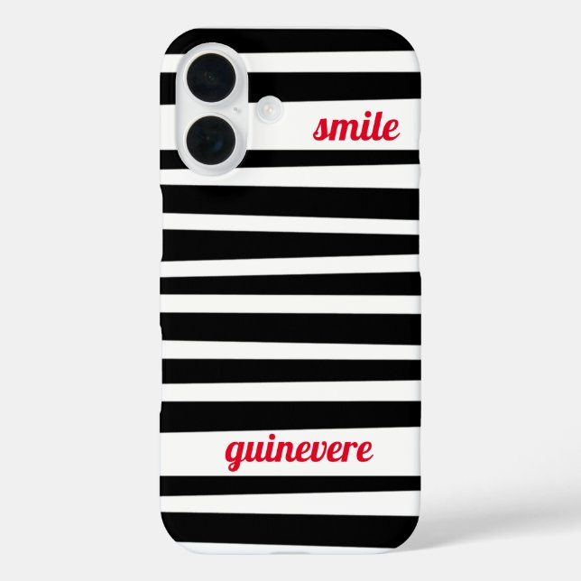 Funda iPhone 16 Sonrisa personalizada de franjas negras (Reverso )