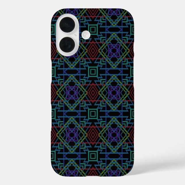 Funda iPhone 16 Southwestern Symmetrical Tiled Pattern Line Art (Reverso )