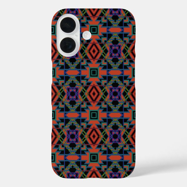 Funda iPhone 16 Southwestern Symmetrical Tiled Pattern Line Art (Reverso )
