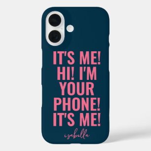 Funda iPhone 16 Soy yo hola soy tu teléfono tipografía rosada dive