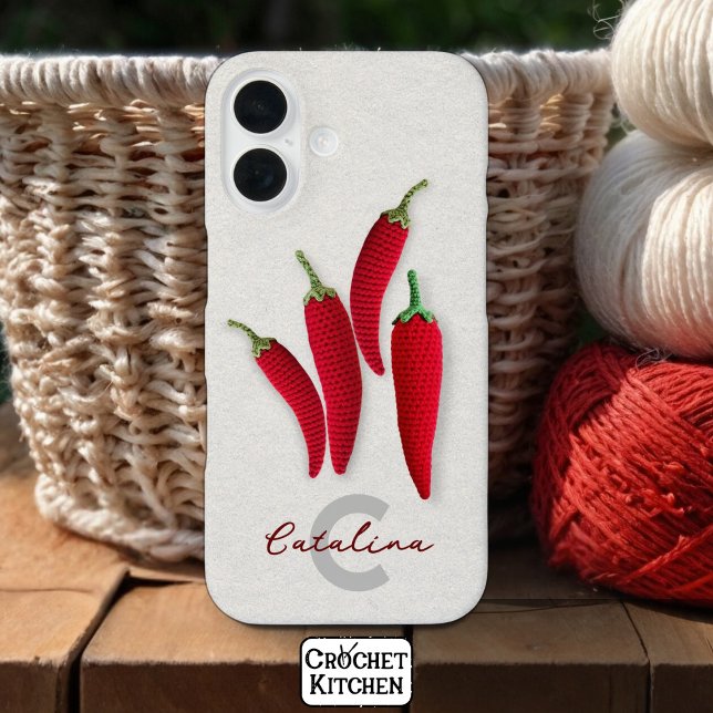 Funda iPhone 16 Spicy Red Moderno Crochet Minimal Jalapeno Nombre (Subido por el creador)