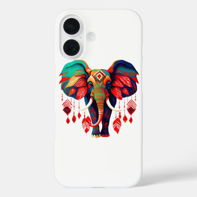 Funda iPhone 16 Spiritual Elephant with Red Feathers (Reverso )