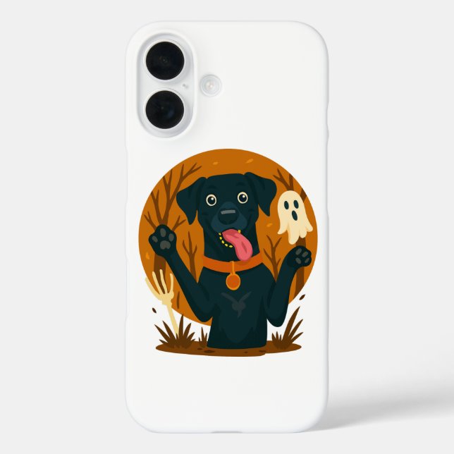Funda iPhone 16 Spooky Cute Black Dog with Ghost  (Reverso )