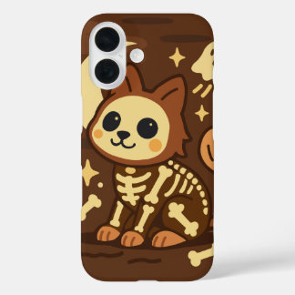 Funda iPhone 16 Spooky Skeleton Cat and Ghost