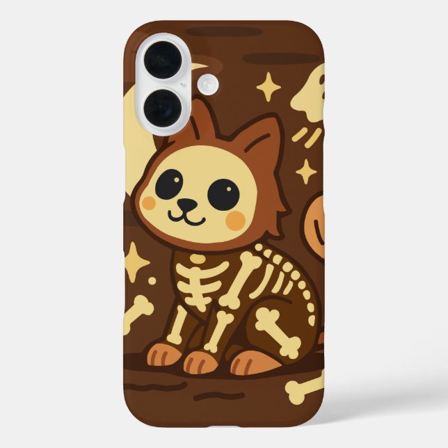 Funda iPhone 16 Spooky Skeleton Cat and Ghost  (Reverso )