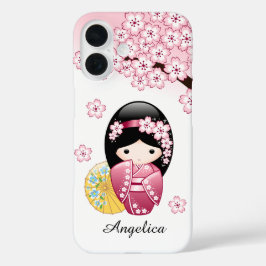 Funda iPhone 16 Spring Kokeshi Doll - Cute Japanese Geisha Girl