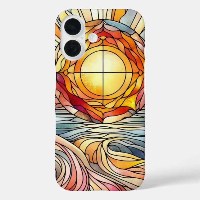 Funda iPhone 16 Stain Glass Pattern Sunset Over Ocean (Reverso )