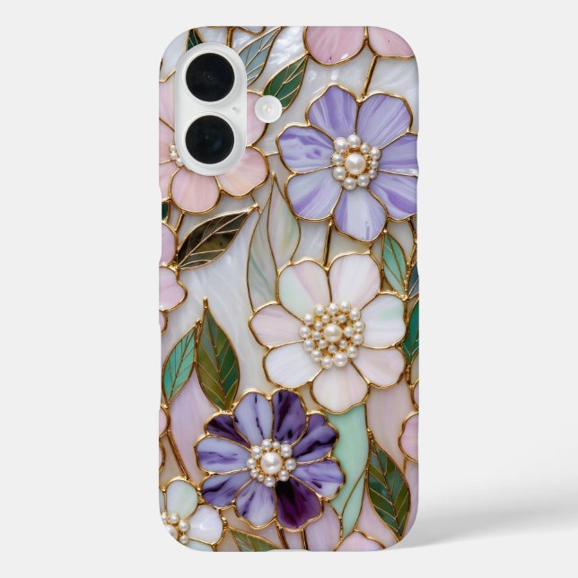 Funda iPhone 16 Stained Glass Floral iPhone Case Pearl Flower (Reverso )