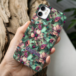 Funda iPhone 16 Stained glass purple mint floral