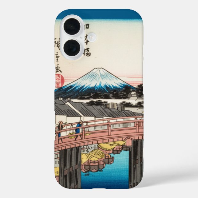 Funda iPhone 16 Stained Glass Ukiyo-e: Mount Fuji & Nihonbashi Bri (Reverso )
