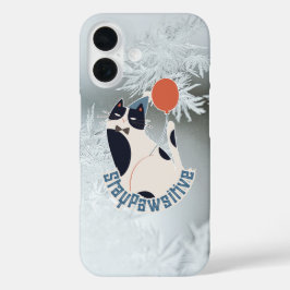 Funda iPhone 16 Stay Pawsitive Tuxedo Cat Illustration  