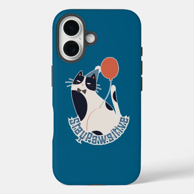 Funda iPhone 16 Stay Pawsitive Tuxedo Cat Midnight Blue (Reverso )
