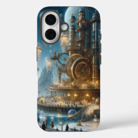 Steampunk Futurista ciudad antigua con medusas