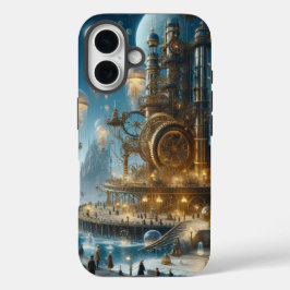 Funda iPhone 16 Steampunk Futurista ciudad antigua con medusas