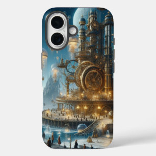 Funda iPhone 16 Steampunk Futurista ciudad antigua con medusas
