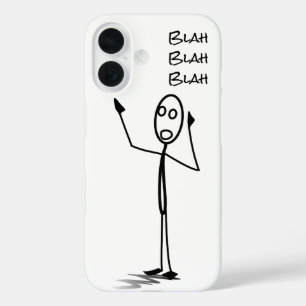 Funda iPhone 16 Stickman en el teléfono divertido Blanco y negro b