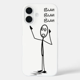 Funda iPhone 16 Stickman on phone funny Black and white blah blah