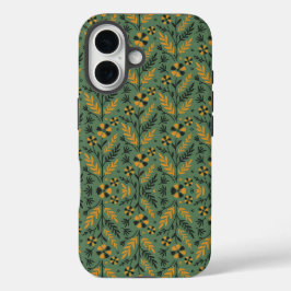 Funda iPhone 16 Stylized botanical orange and black floral pattern