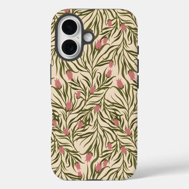 Funda iPhone 16 Stylized pink bell-shaped floral pattern (Reverso )