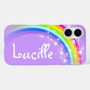 Funda iPhone 16 Su nombre (6-7 letras) caso iphone con arco iris v
