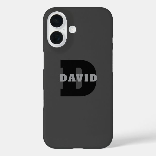 Funda iPhone 16 Su nombre o nombre comercial | Gris Masculino Mode (Reverso )