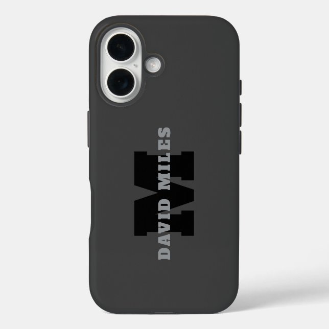 Funda iPhone 16 Su nombre o nombre comercial | Gris Masculino Mode (Reverso )