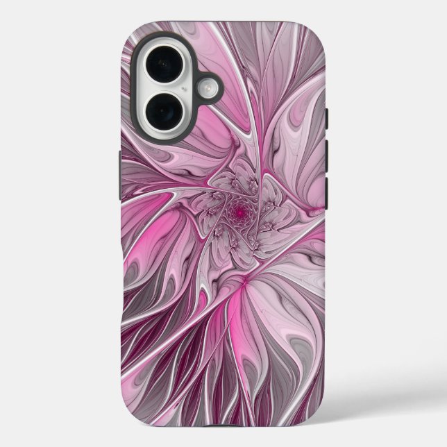 Funda iPhone 16 Sueño de flores rosadas fractales, patrón de fanta (Reverso )