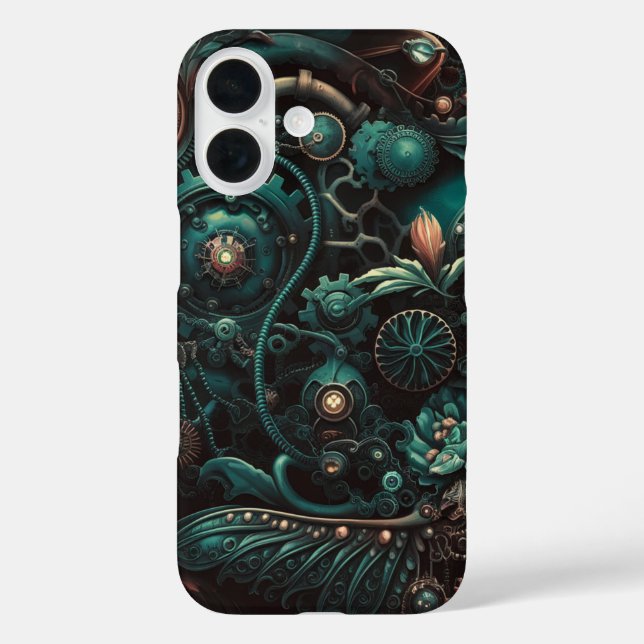 Funda iPhone 16 Sueños mecánicos Elegancia Steampunk en movimiento (Reverso )