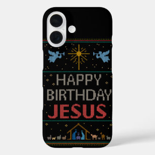 Funda iPhone 16 Suéter de Navidades feos - Feliz cumpleaños Jesús 