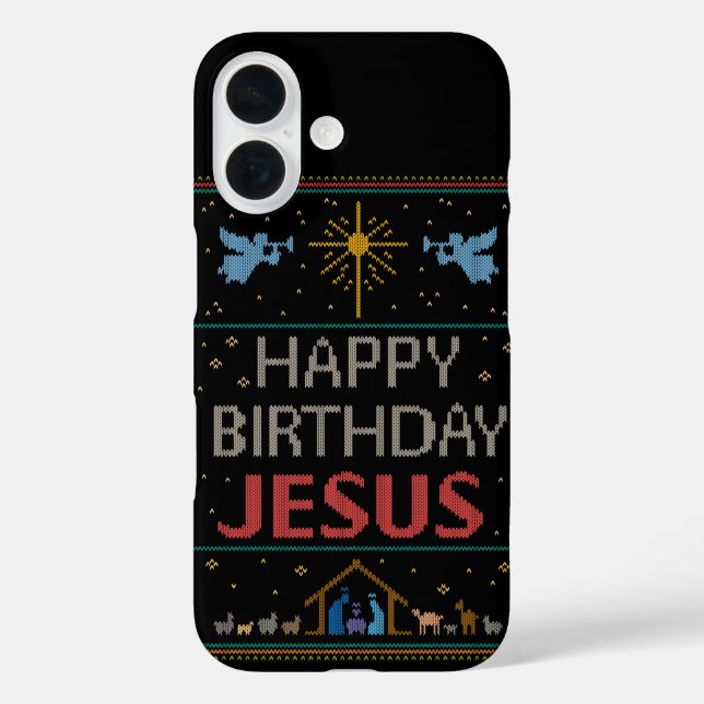 Funda iPhone 16 Suéter de Navidades feos - Feliz cumpleaños Jesús  (Reverso )