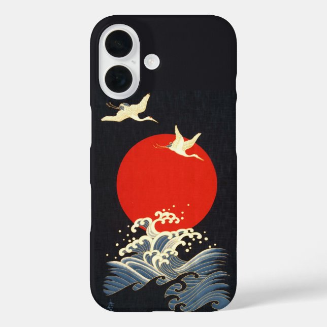 FUNDA iPhone 16 SUN ROJO, GRÁFICAS DE VUELO JAPONÉS, OLAS MARINAS  (Reverso )