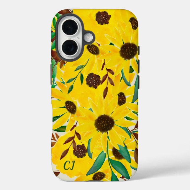 Funda iPhone 16 Sunflower Autumn Floral Bouquet Monogramed (Reverso )