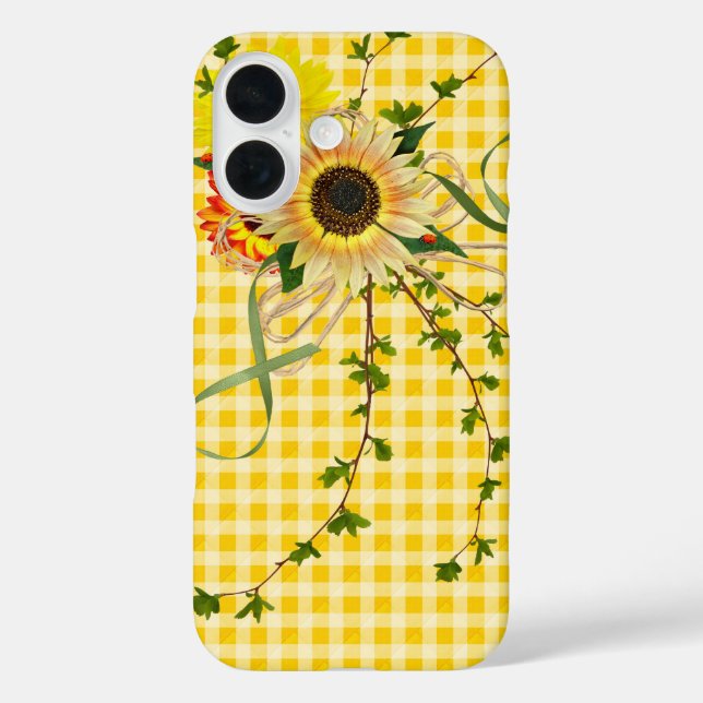 Funda iPhone 16 Sunflowers On Yellow Gingham (Reverso )