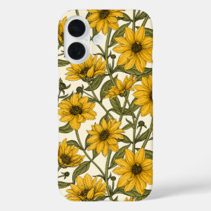Funda iPhone 16 Sunroot, girasol salvaje en blanco roto