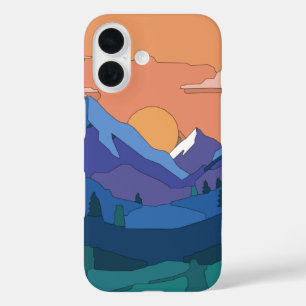 Funda iPhone 16 Sunset de montaña geométrica