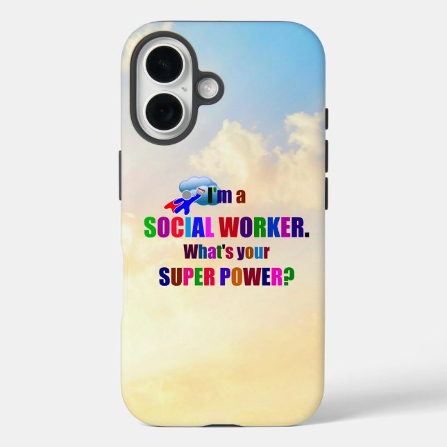 Funda iPhone 16 Superhéroe de "Soy trabajador social" (Reverso )
