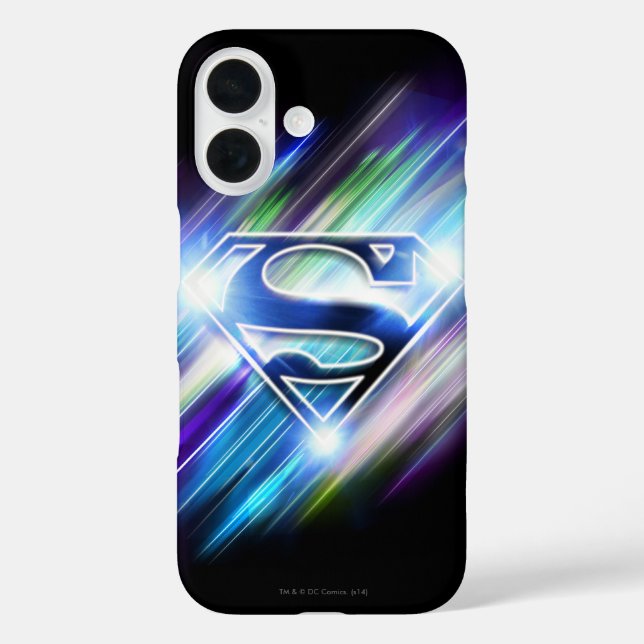 Funda iPhone 16 Superman Stylized | Logo de Burst Azul brillante (Reverso )