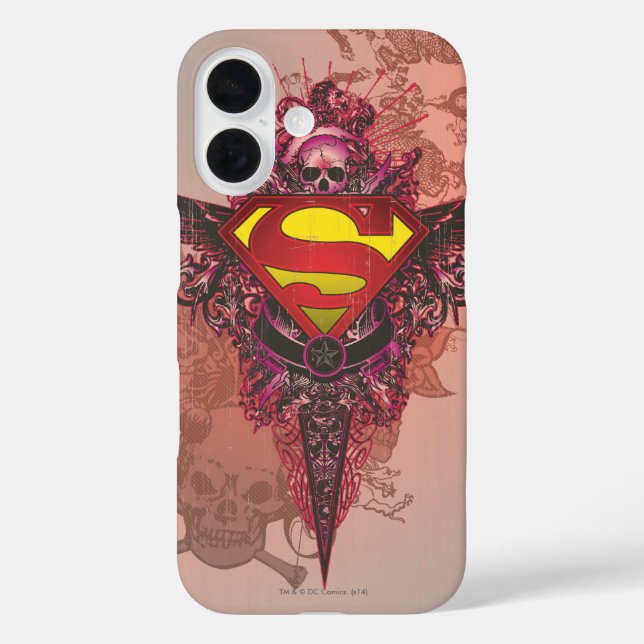 Funda iPhone 16 Superman Stylized | Logotipo de diseño de Grunge (Reverso )