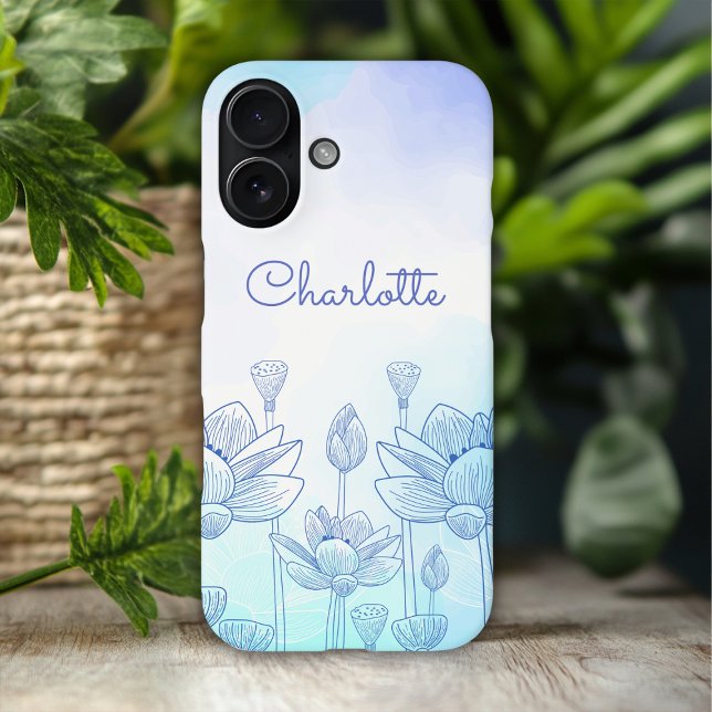 Funda iPhone 16 Superposición de silueta floral pastel con nombre  (Subido por el creador)