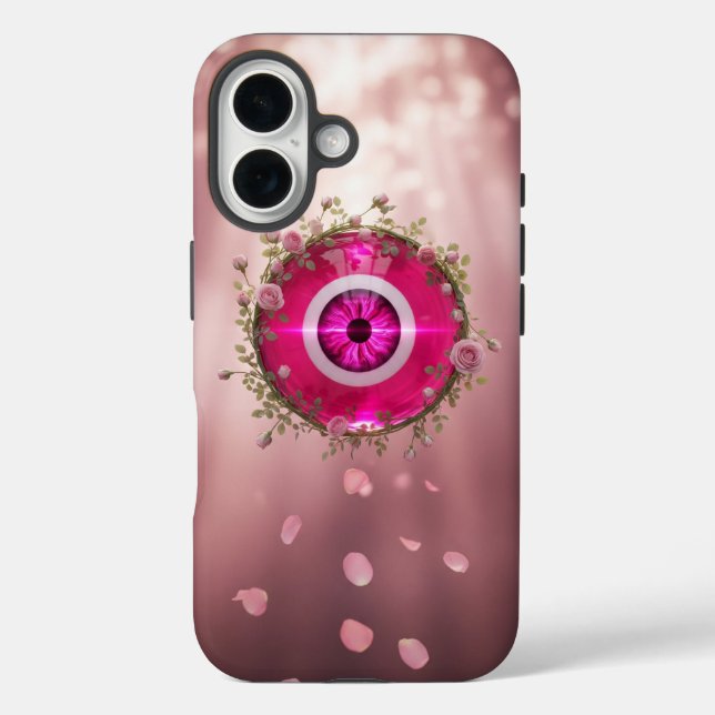 Funda iPhone 16 Surreal Pink Evil Eye with Rose Vines (Reverso )