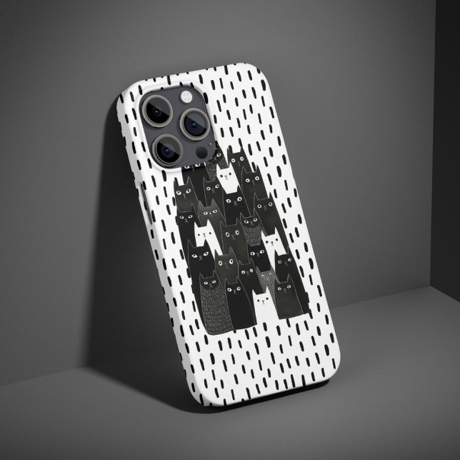 Funda iPhone 16 Suspicious Cat Patterns Funny Black Cat Art Design (Subido por el creador)