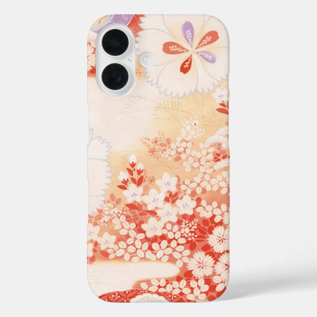 Funda iPhone 16 Susurro de Sakura: Diseño textil japonés (Reverso )